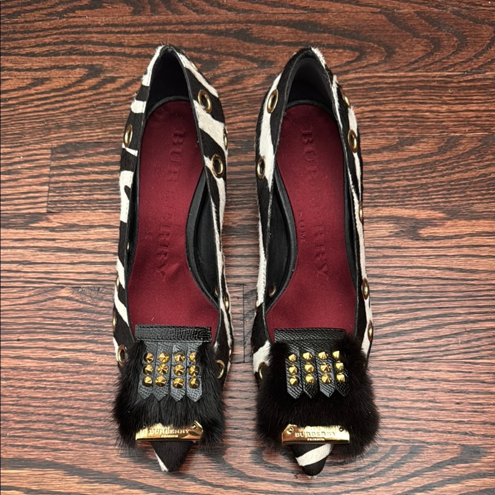Burberry Black and White High Heel Shoes with Studded Accent